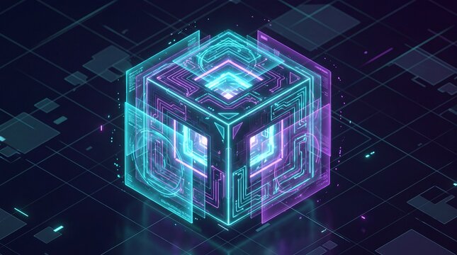 Futuristic AI Cube Technology Neon Digital Intelligence
