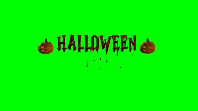 halloween red drip on green, or halloween blood drip, title overlay, with carved pumpkins, on green screen chroma key 4k.