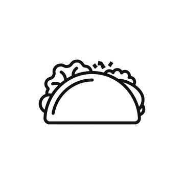 A simple black and white taco icon outline illustration for menu design element, isolated vector graphic for fast food restaurant signage concepts