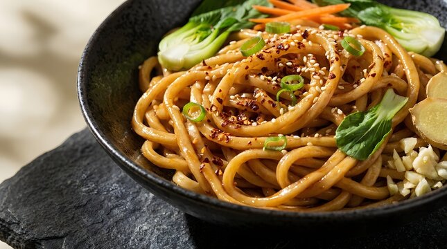 Asian noodles with bok choy and ginger for a healthy meal