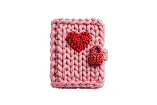 Handcrafted Heart Journal: A charming pink knitted journal adorned with a red heart and a tiny knitted lock, perfect for capturing precious memories and heartfelt thoughts.