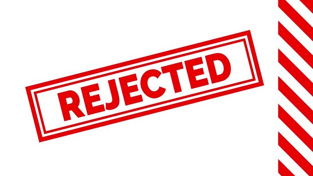 Rejected red rectangular rubber stamp motion graphic sticker with peeled corner loop animation on white background