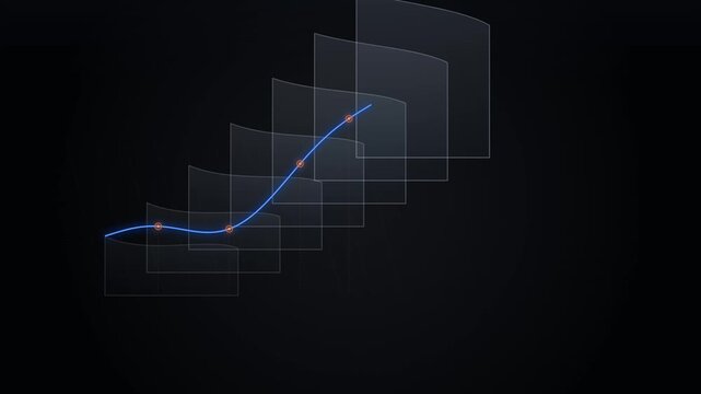 Futuristic financial growth chart with glowing blue line and data points on dark background