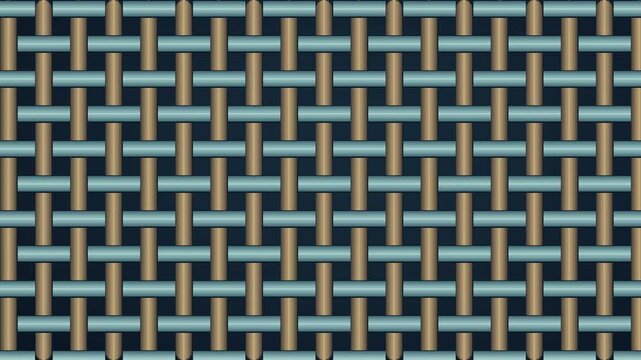 Close view of interlaced woven threads moving under soft light