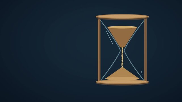 Flowing sand inside a glass hourglass with copy space