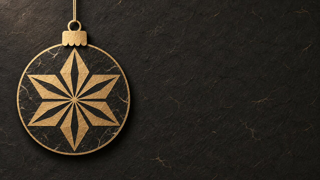 Black and Gold Washi Christmas Bauble with Asanoha Inspired Motif and Copy Space