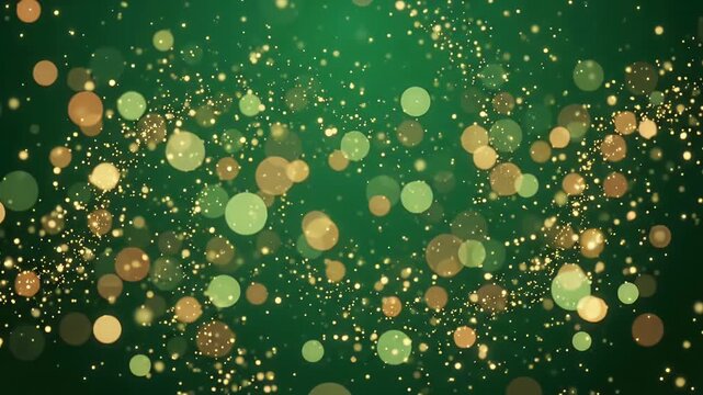 Emerald Green Holiday Bokeh Loop with swirling gold glitter particles in elegant Christmas and New Year motion graphic background
