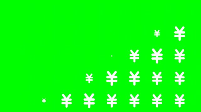 White Japanese Yen currency symbols in repeating pattern on green