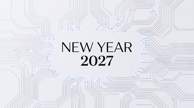 Circuit board background featuring glowing tech lines and typography for celebrating year two thousand twenty seven
