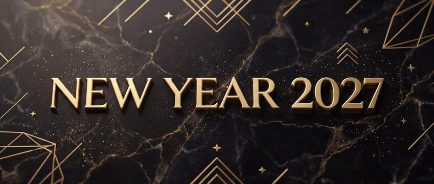 New year 2027 gold typography text banner on dark luxury marble background