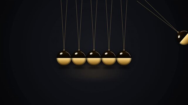 Elegant Newton's Cradle with Gold and Black Spheres on Dark Background