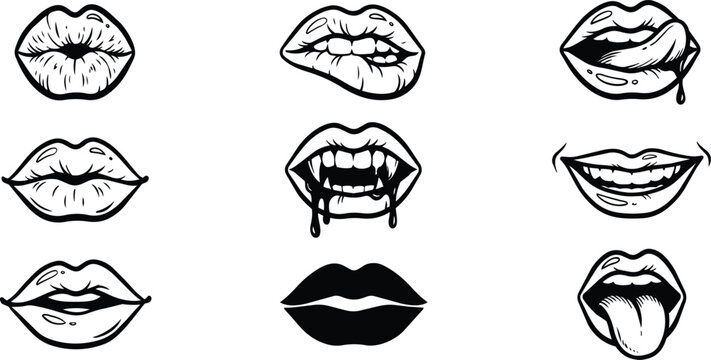 Set of various cartoon lips expressions