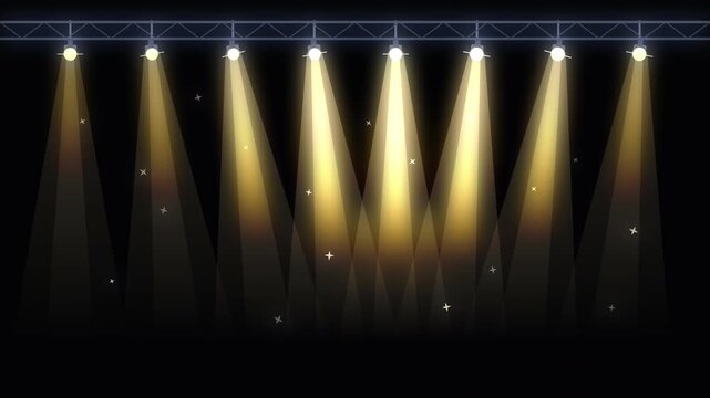 Pixel art spotlights glowing in darkness, retro gaming stage lighting loop