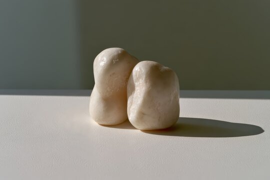 Two smooth, light-colored natural objects