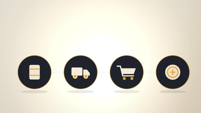 Price ripple from oil barrel to truck, cart and coin, inflation chain