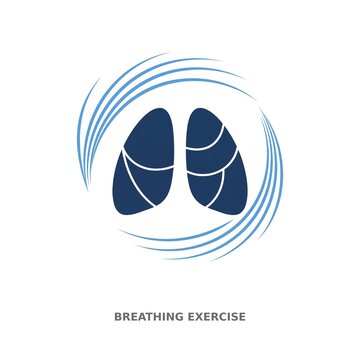 Breathing Exercise Icon, Lungs with Flowing Air Waves, Mindfulness Illustration