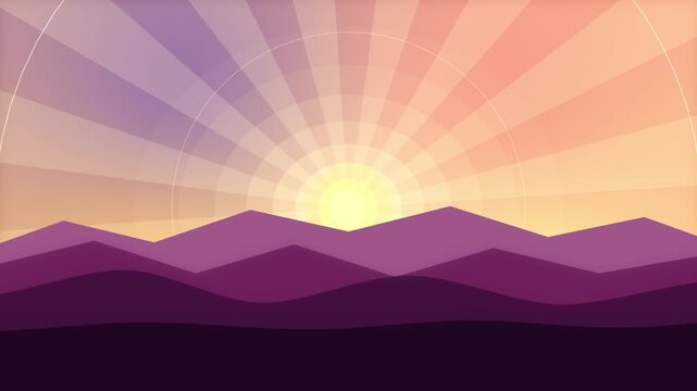 Pixel art sunset landscape with mountains, retro video game animation loop