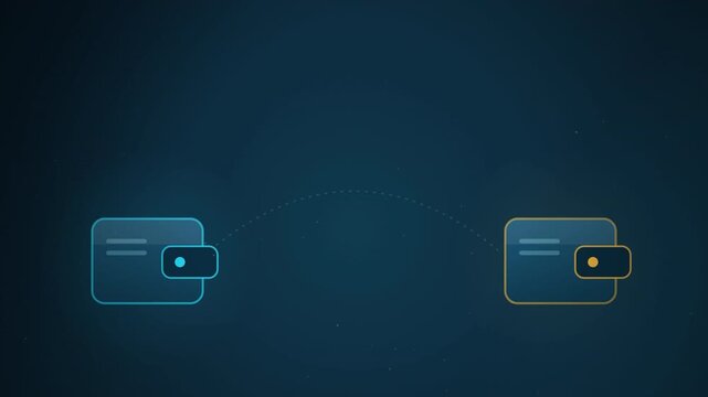 Coin gliding between two digital wallets with check mark on arrival