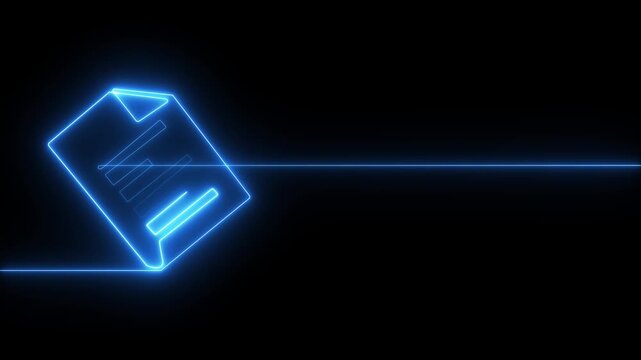 Animated self drawing of Clipboard with checklist blue neon icon continuous one line drawing of outline illustration, One continuous line animation 4k