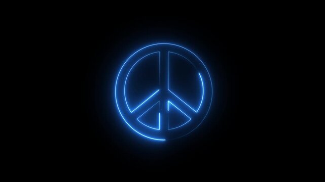 Blue neon Peace sign line icon design template animation on motion graphic 4k animation.