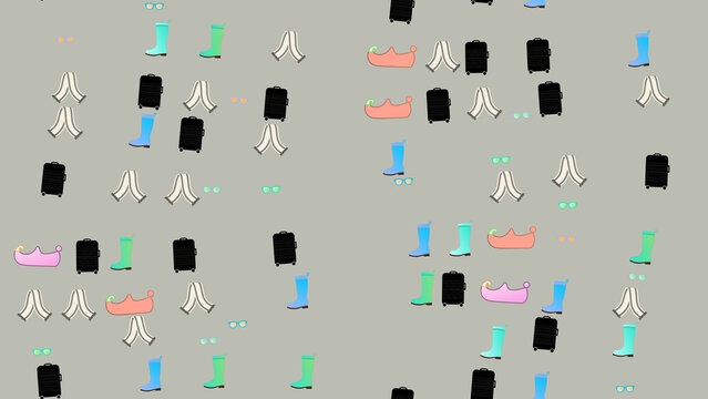 Travel accessories pattern with suitcases, boots, and scarves