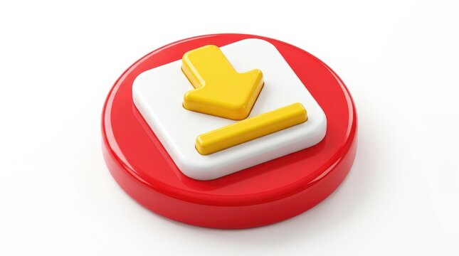 3d render of a download icon button isolated on white background