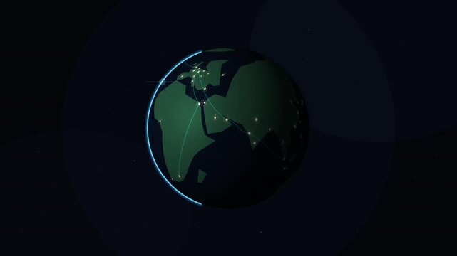 pixel earth globe rotating in space showing world map and lights