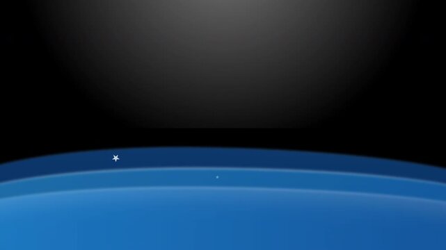 Stylized blue planet horizon with twinkling star in space