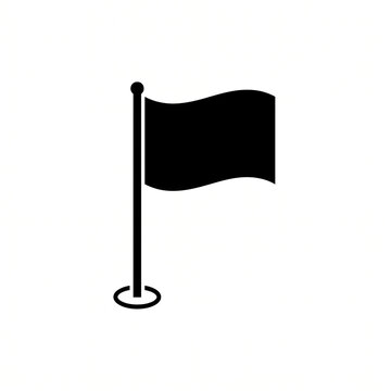 Minimalist flag icon silhouette with destination pin marker on white background