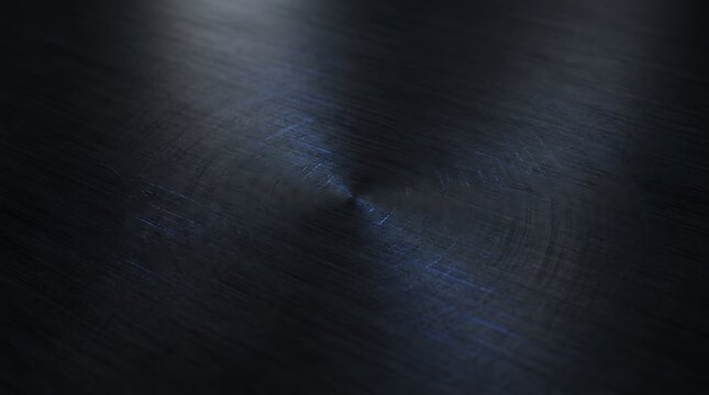 Brushed metal texture background with dark navy blue metallic surface and circular light reflection pattern