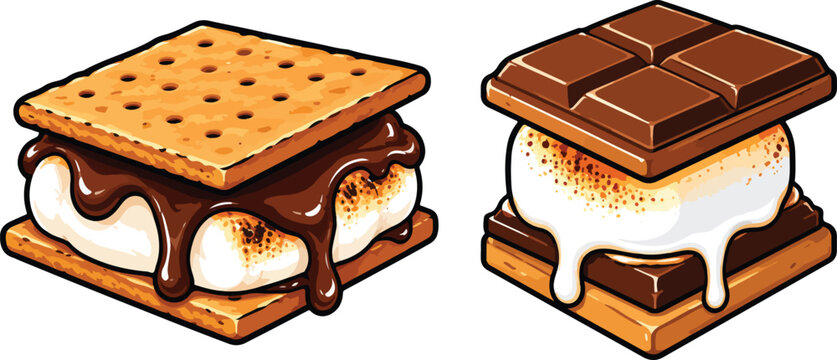 Chocolate marshmallow smores sandwich dessert vector set