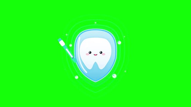 Cute Cartoon Tooth Character with Protective Shield and Toothbrush Animation