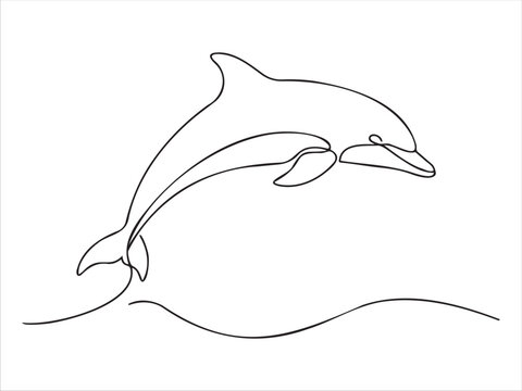 Continuous one line drawing of a jumping dolphin