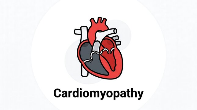 Cardiomyopathy heart muscle disease illustration showing damaged cardiac tissue