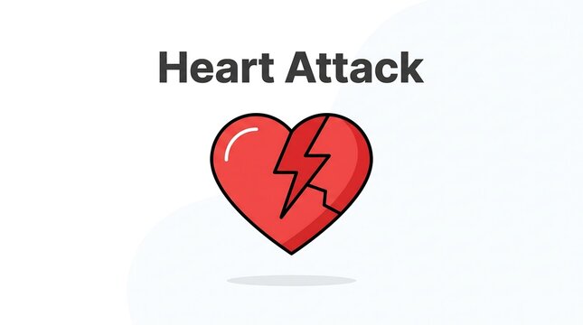Heart attack illustration showing broken heart symbol with lightning strike