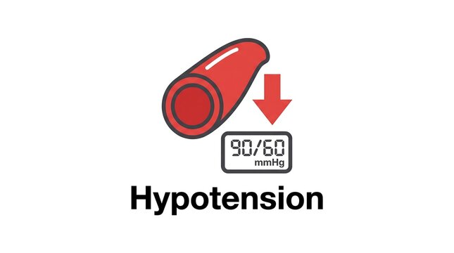 Hypotension low blood pressure vessel icon with digital reading