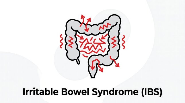 Irritable Bowel Syndrome IBS illustration with distressed intestines