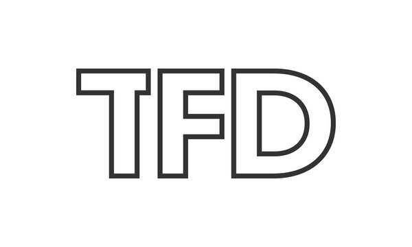 TFD logo design template with strong and modern bold text. Initial based vector logotype featuring simple and minimal typography. Trendy company identity.