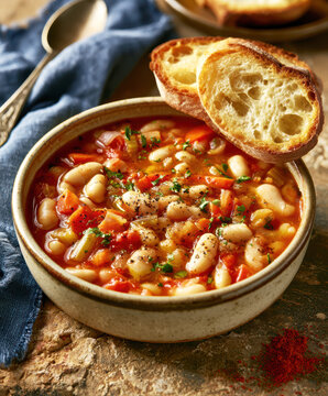 Traditional Greek Fasolada Bean Soup with Rustic Bread