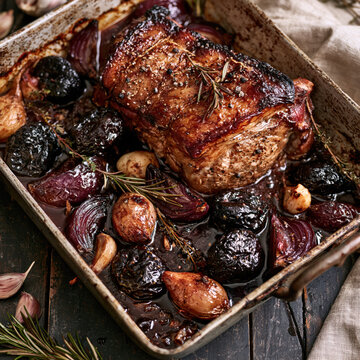 Roasted Pork Neck with Prunes and Onions &ndash; AI Generative