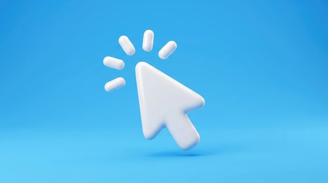 White computer mouse cursor clicking with floating pills against blue