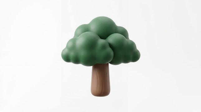 Stylized Green Tree 3D Illustration Isolated on White Background for Eco Friendly Environment Graphic Design