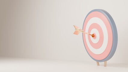 3D Render Bullseye Arrow Hit Success Concept Minimalist Business Strategy Goal Achievement Marketing © TALAL