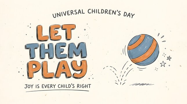 Let them play a universal childrens day illustration featuring colorful lettering and a playful