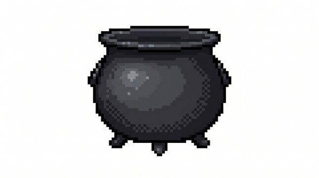 Pixel art cauldron with three legs and handles on a white background