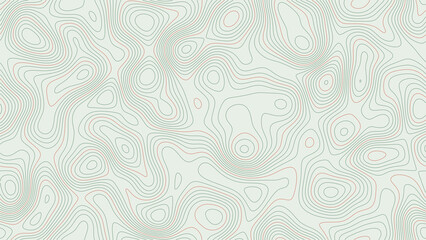 Topographic contour map background in sage green and red lines © Tunwisit