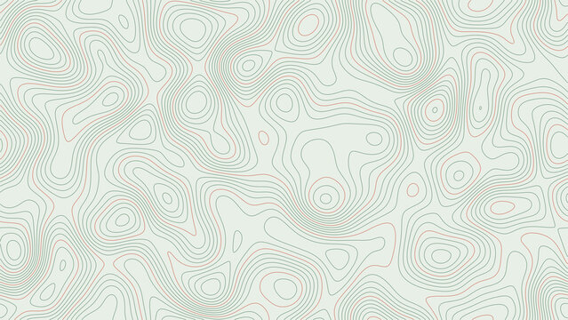 Topographic contour map background in sage green and red lines