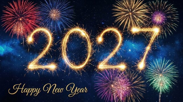Happy new year 2027 celebration with fireworks display