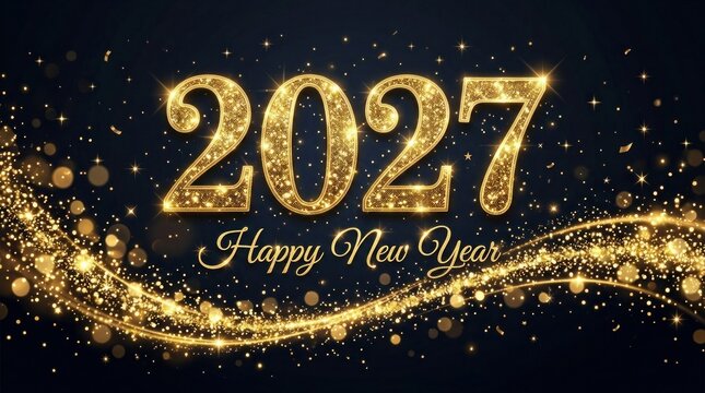 Happy new year 2027 glittery celebration design with sparkles