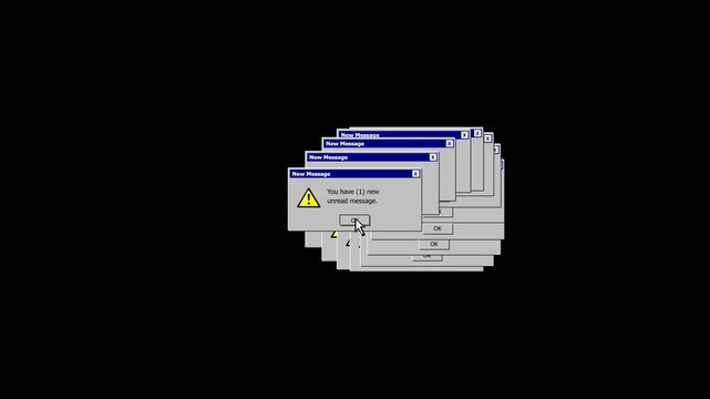 Nostalgic 90s vaporwave aesthetic computer dialog box notification. Features an error cascade trailing effect, retro pixel cursor clicking the OK butt.
